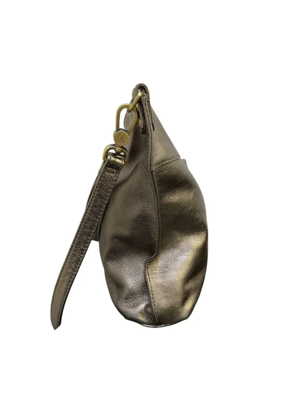 Hobo Shoulder Bag Metallic Gold Faux Leather With Adjustable Strap